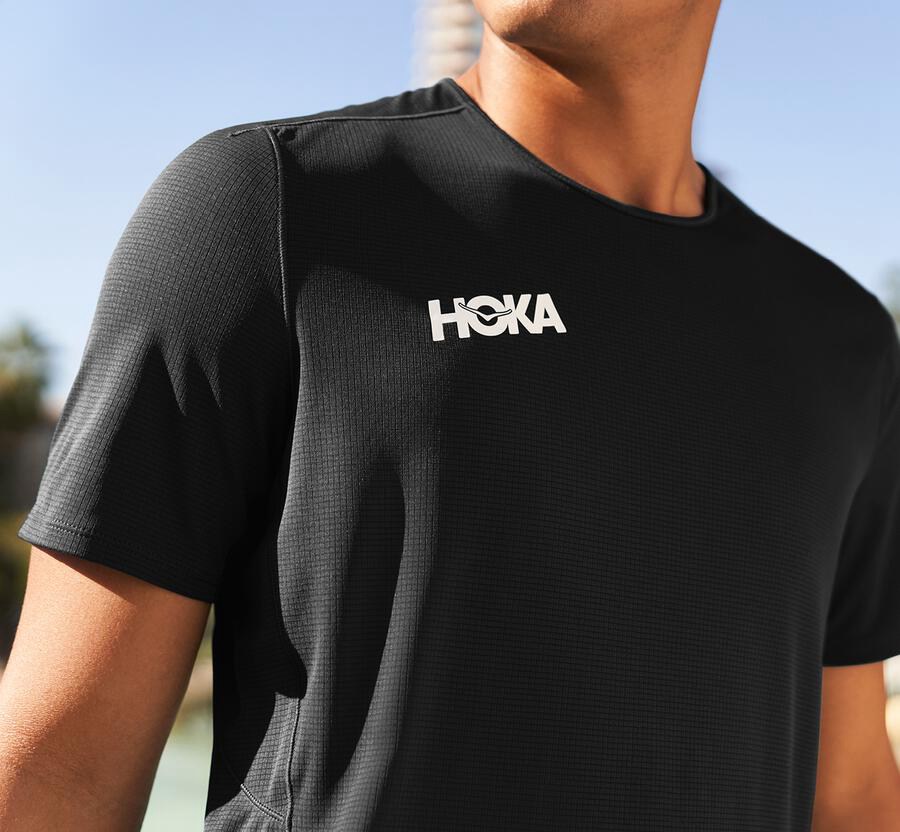 Tops Mens - Hoka One One Performance Short Sleeve - Black - RZCVPYX-97